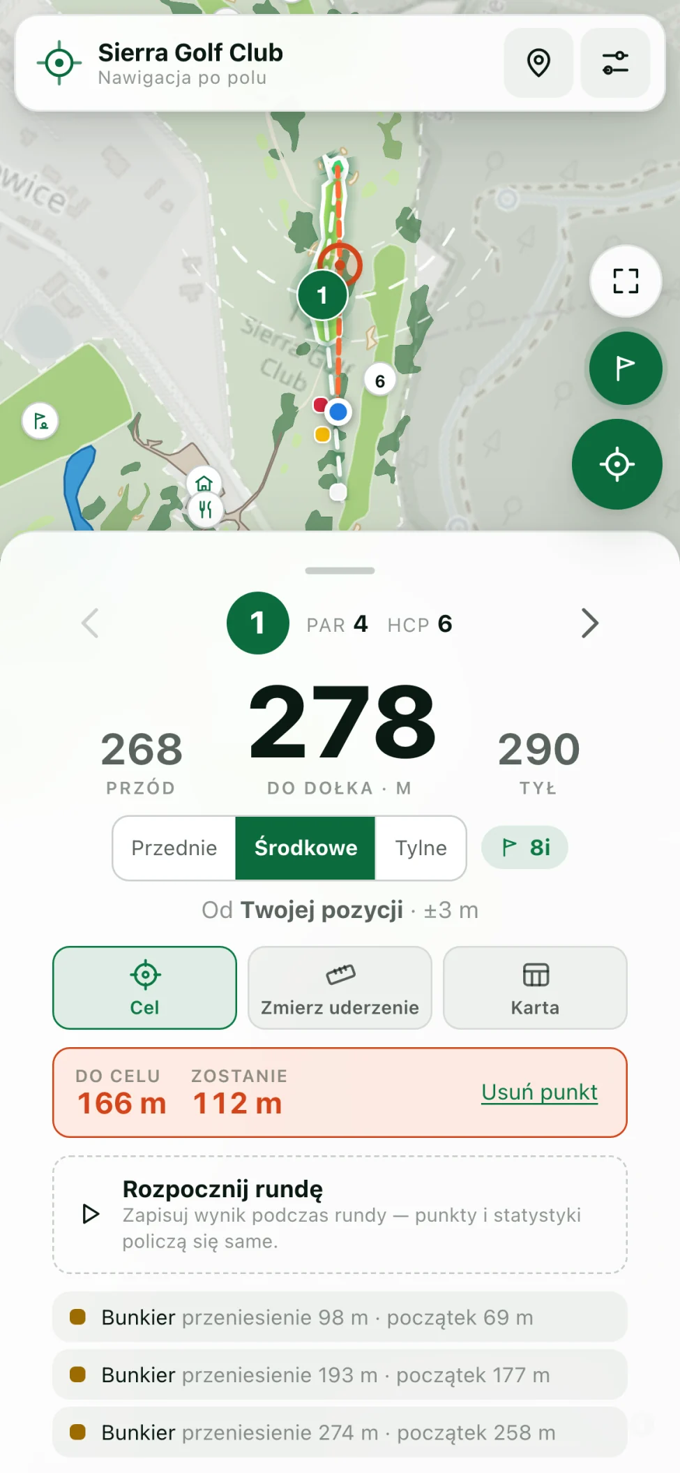 Ekran planowania uderzenia z punktem celowania