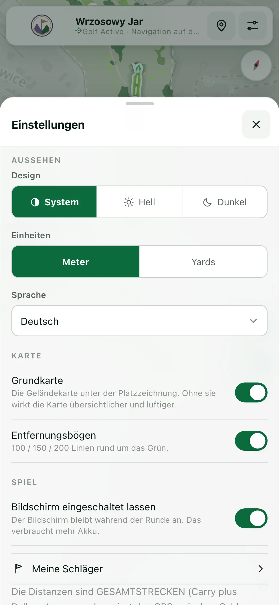 Einstellungen: Design, Einheiten, Karte und Spiel