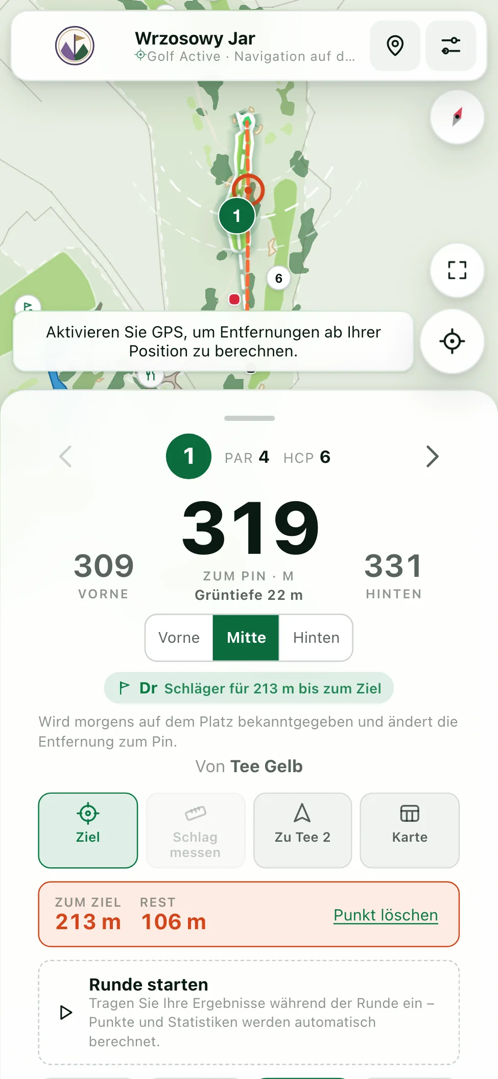 Schlagplanungs-Screen mit Zielpunkt