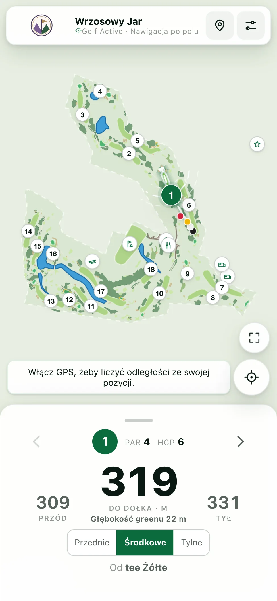 Widok całego pola z 18 dołkami