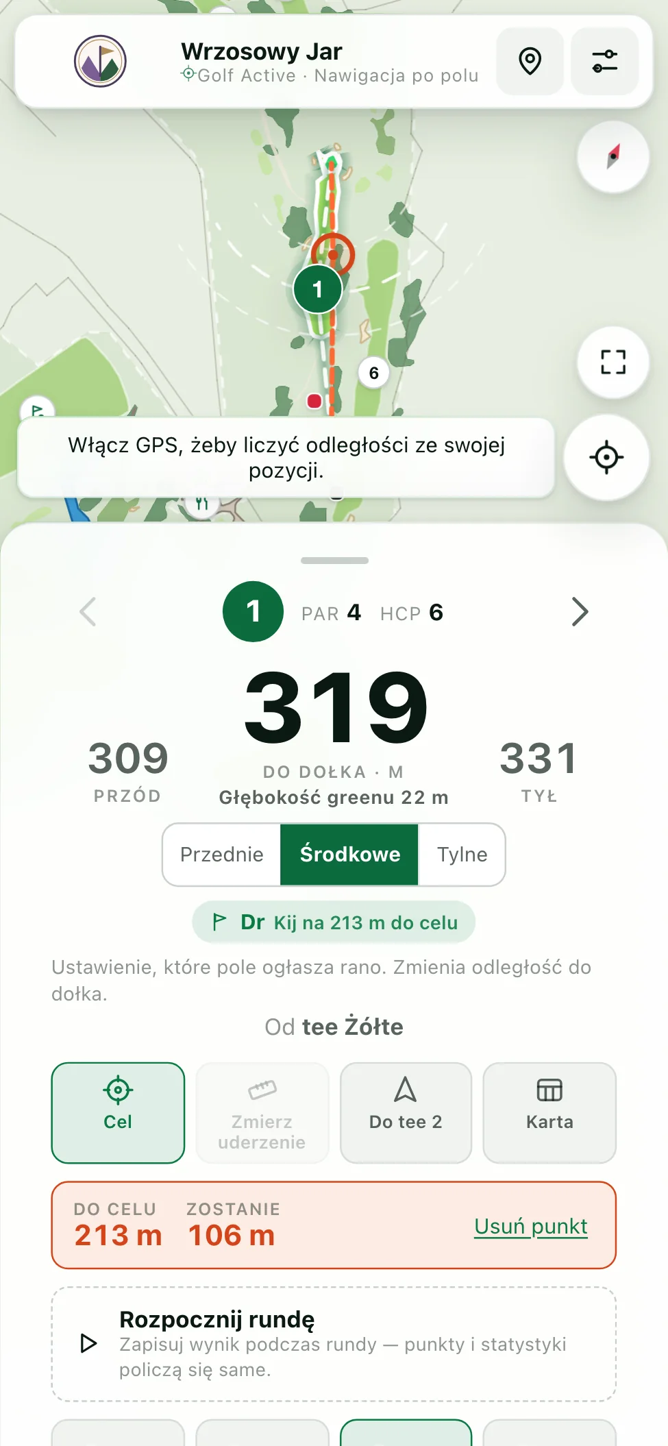 Ekran planowania uderzenia z punktem celowania