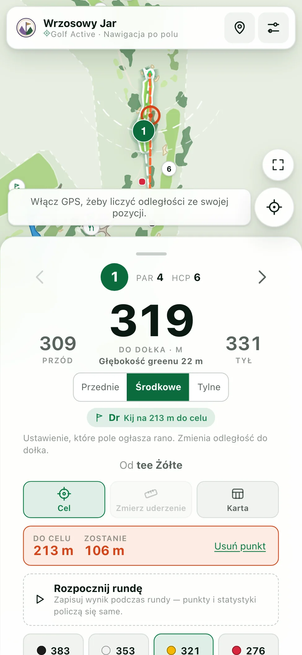 Ekran planowania uderzenia z punktem celowania